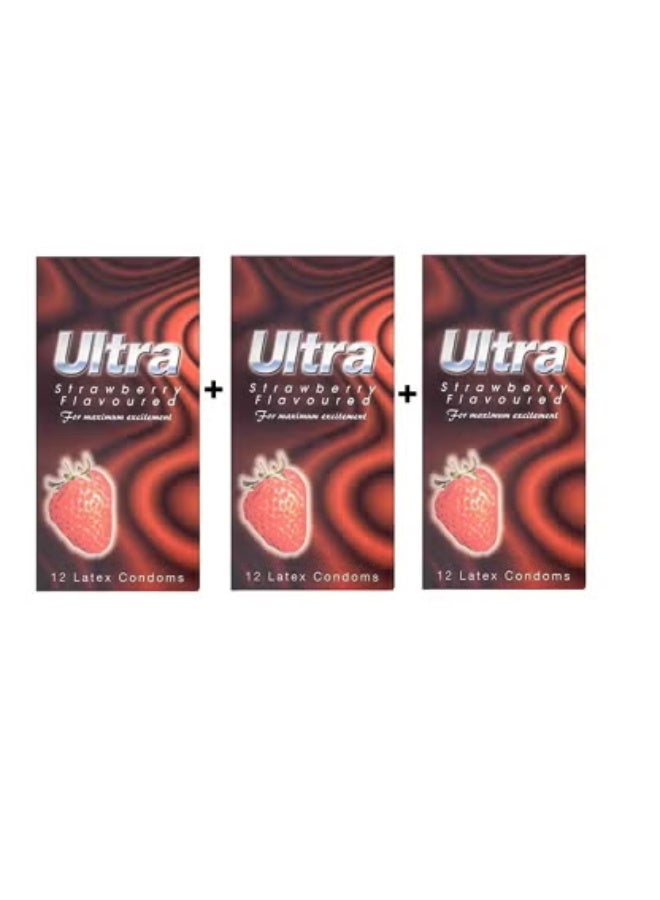 ULTRA STRAWBERRY CONDOMS 3 packs 12 each